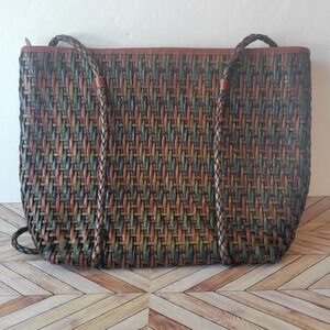 VTG Genuine Leather Shoulder Bag Tote Woven Braided Straps Axiom Made in Brazil